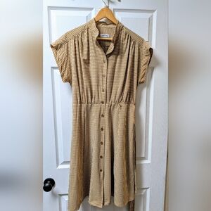 Gingham Button-Down Dress Light Brown/White Size 10